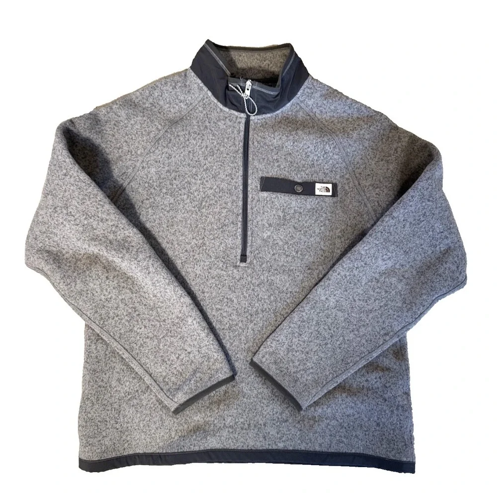 The North Face Men's Quarter Zip Grey Gray Pullover Sweater Warm Cozy Sz‎ Medium